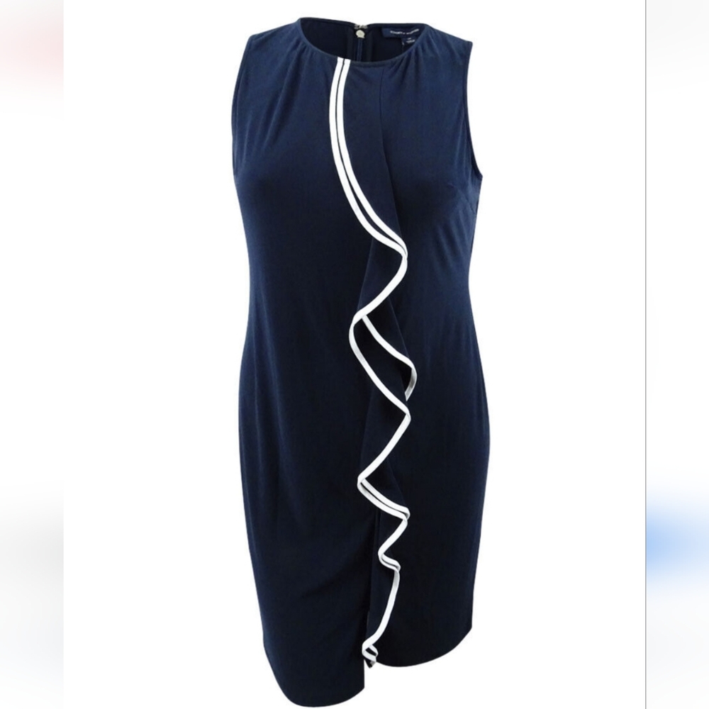 Navy Dress with White Ruffle Detail